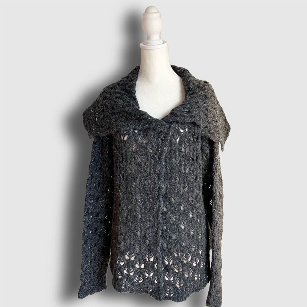 Parkhurst Sweater Women’s M Gray Open Knit Cardigan‎ Alpaca Wool Boho Lagenlook